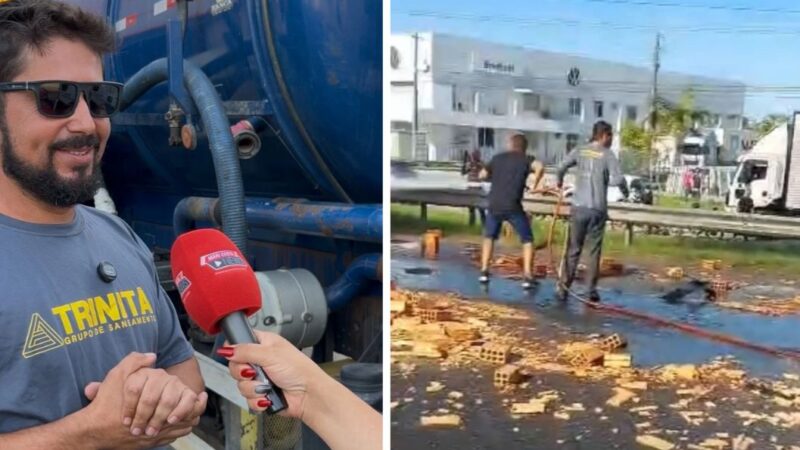 EXCLUSIVO: “Ele estava pálido, me olhando”, emociona motorista que salvou único sobrevivente de acidente na BR-101, em Itajaí